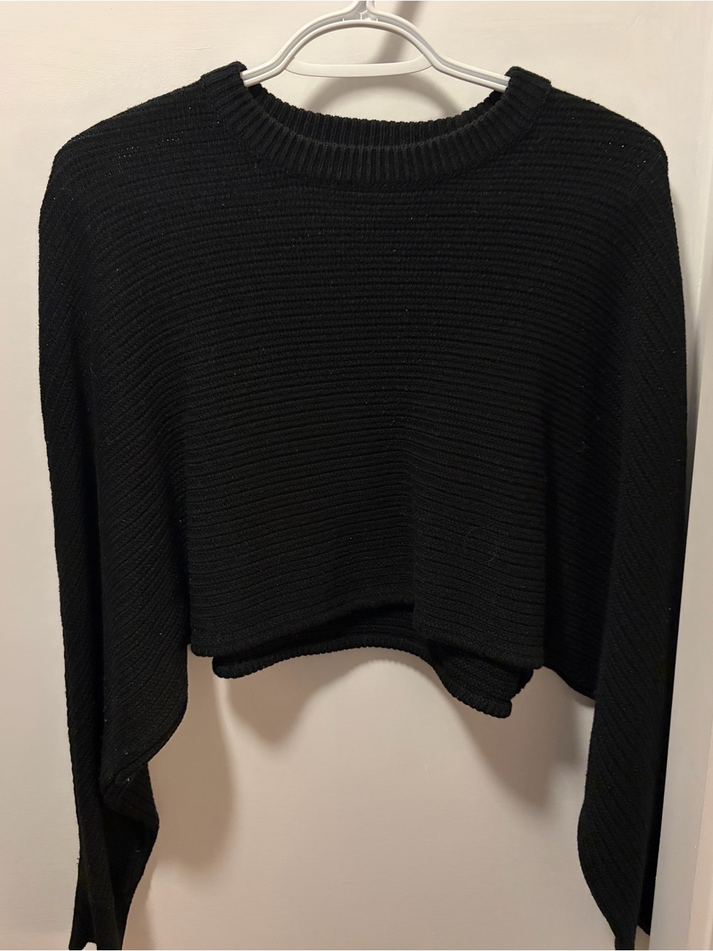 Revamped Black Cropped Ribbed Crewneck Sweater